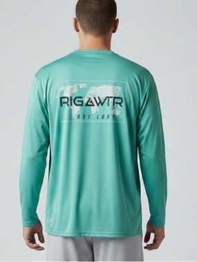 Rig & Water Teal Seafoam UV50 Performance Get Lost Fishing Shirt Long Sleeve  XL